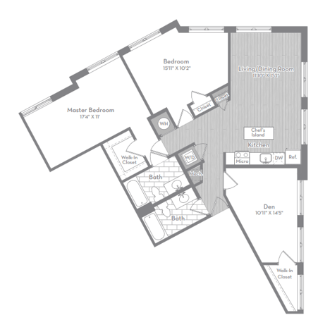 Floor plan for 3 beds, 2 baths, 1336 sqft